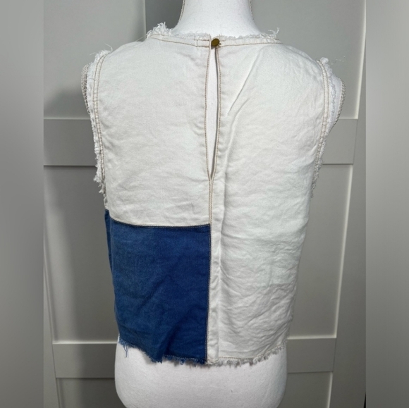 Holding Horses by Anthropologie Crop Denim Patchwork Frida Tank Top - Picture 3 of 7